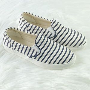 MIA Cornell Navy Blue Stripes Canvas Slip On Shoes